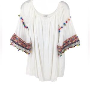 Stellah Anthropologie Boho Mirror Pompom
Mini Dress White Medium Coverup
